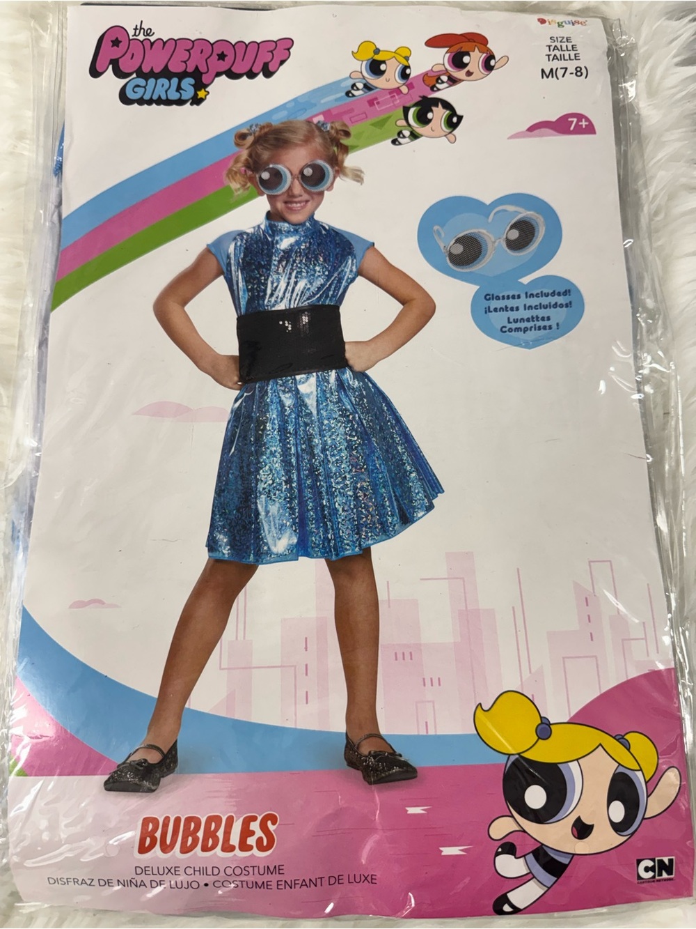 Powerpuff Girls Bubbles Blue Kids Costume dress NEW M 7-8 Halloween cartoon